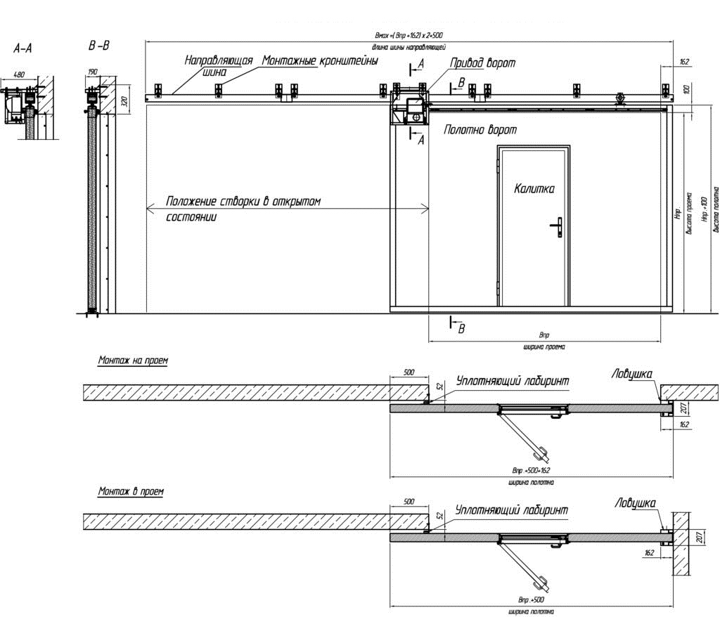 Подвесные откатные ворота чертежи